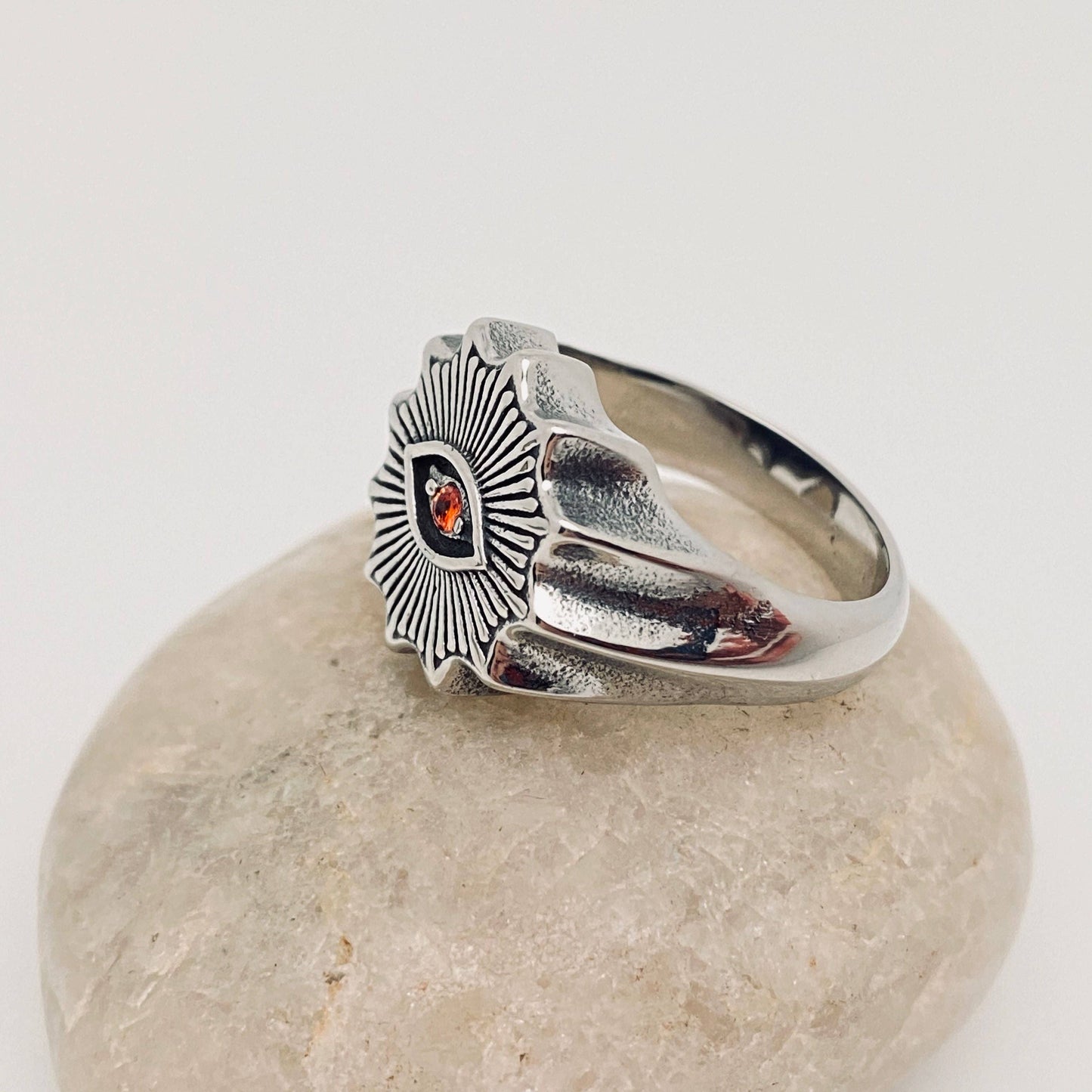 Stainless Steel Red Rhinestone Devil's Eye Ring