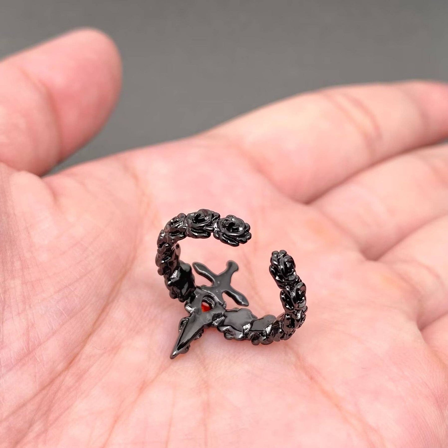 Gothic Black Rose Sword Adjustable Ring