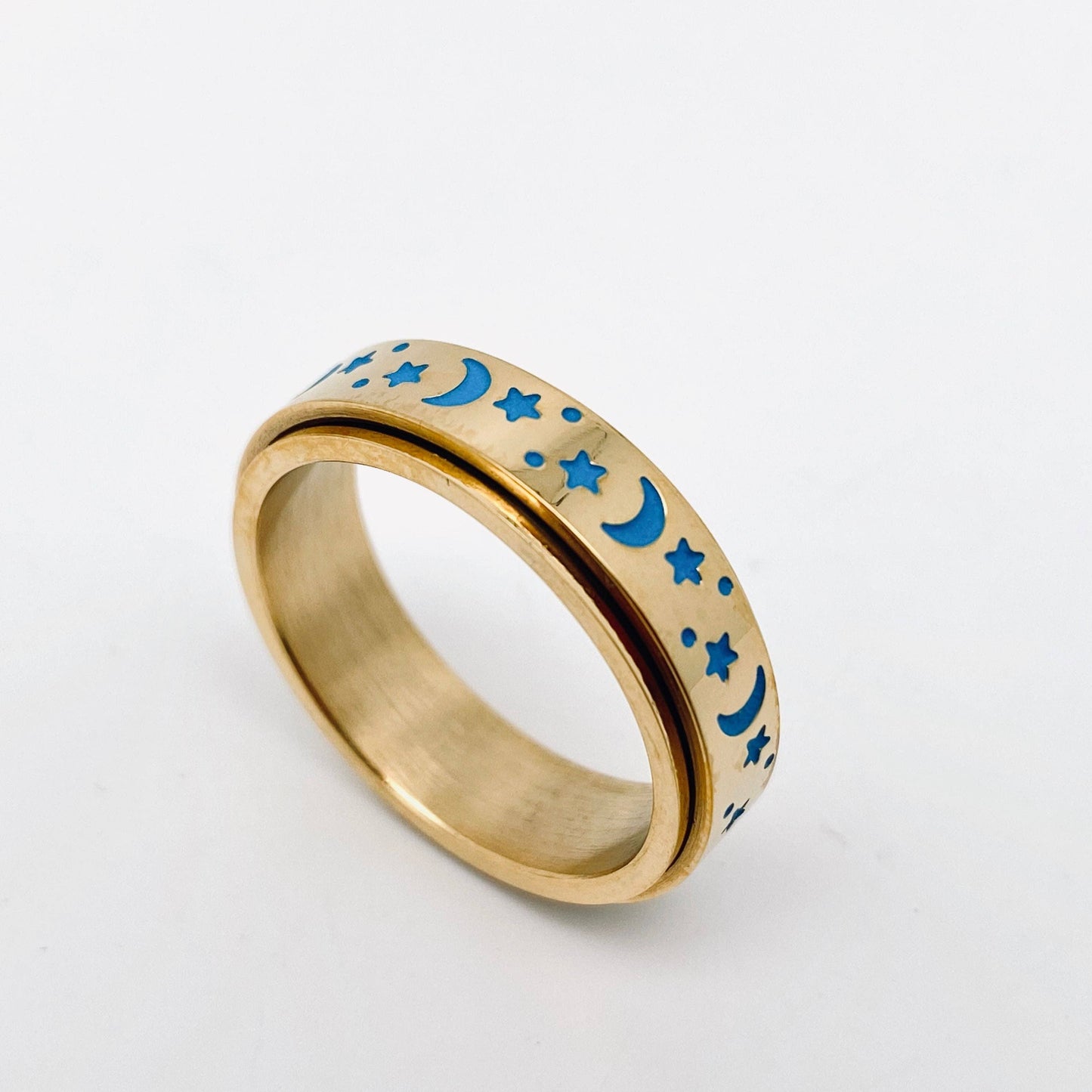 Luminous Sky Stainless Steel Star Moon Fidget Ring