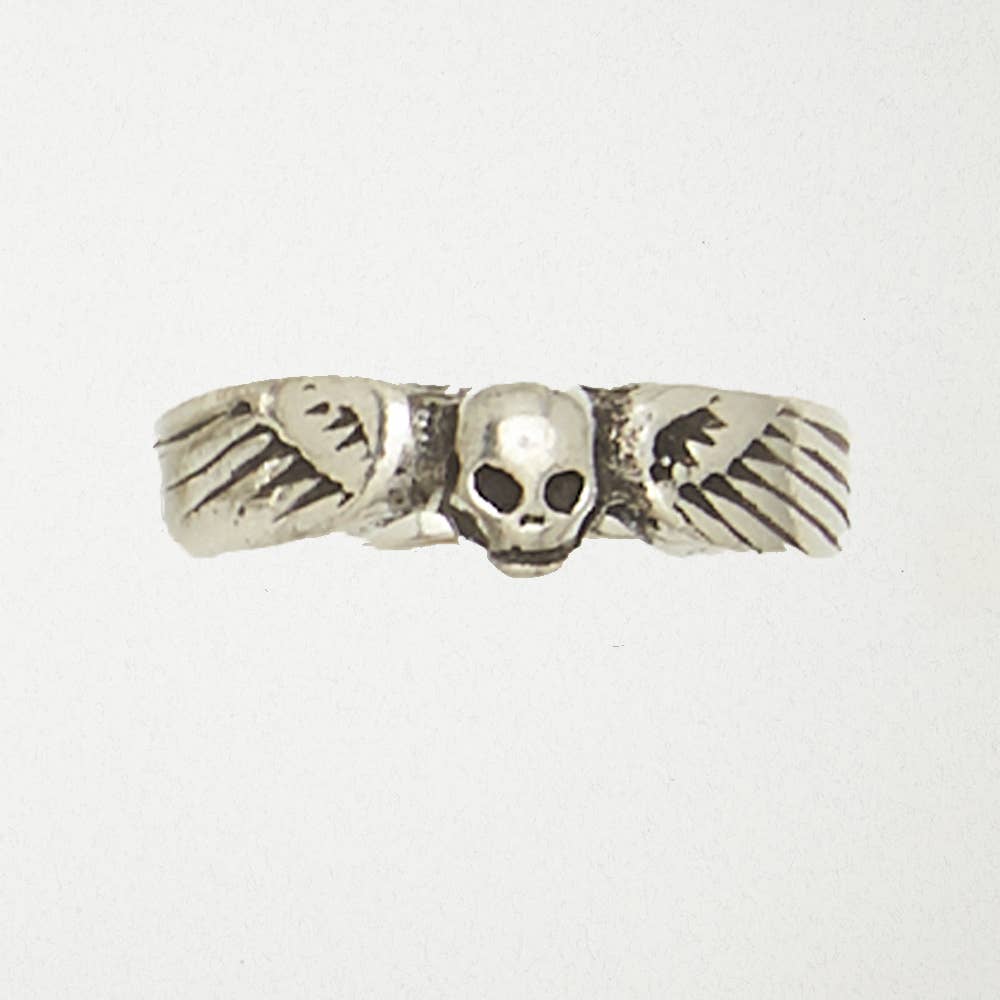Pewter Victorian Mourning Winged Skull Ring