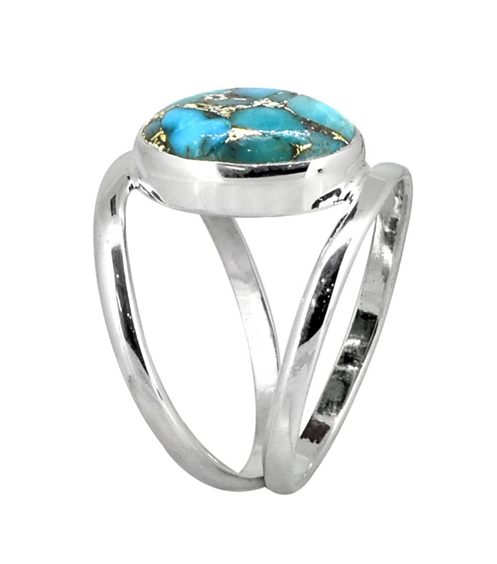 Blue Copper Turquoise 925 Sterling Silver Chunky Bypass Ring
