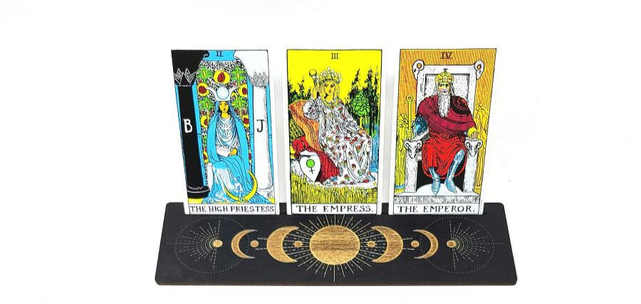 Wooden Tarot Card Holder with Moon Phase Design - 3 Card