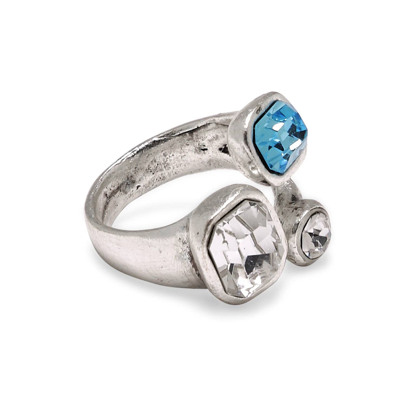Handmade Clear Swarovski Blue Crystal 945 Silver Plate Ring