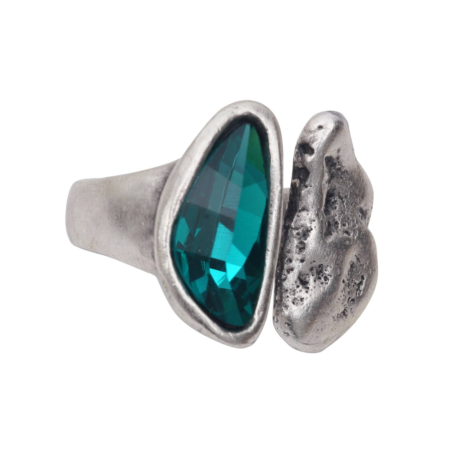 Handmade Peacock Green Swarovski Crystal ☆ 945 Silver Plate - Brass Ring