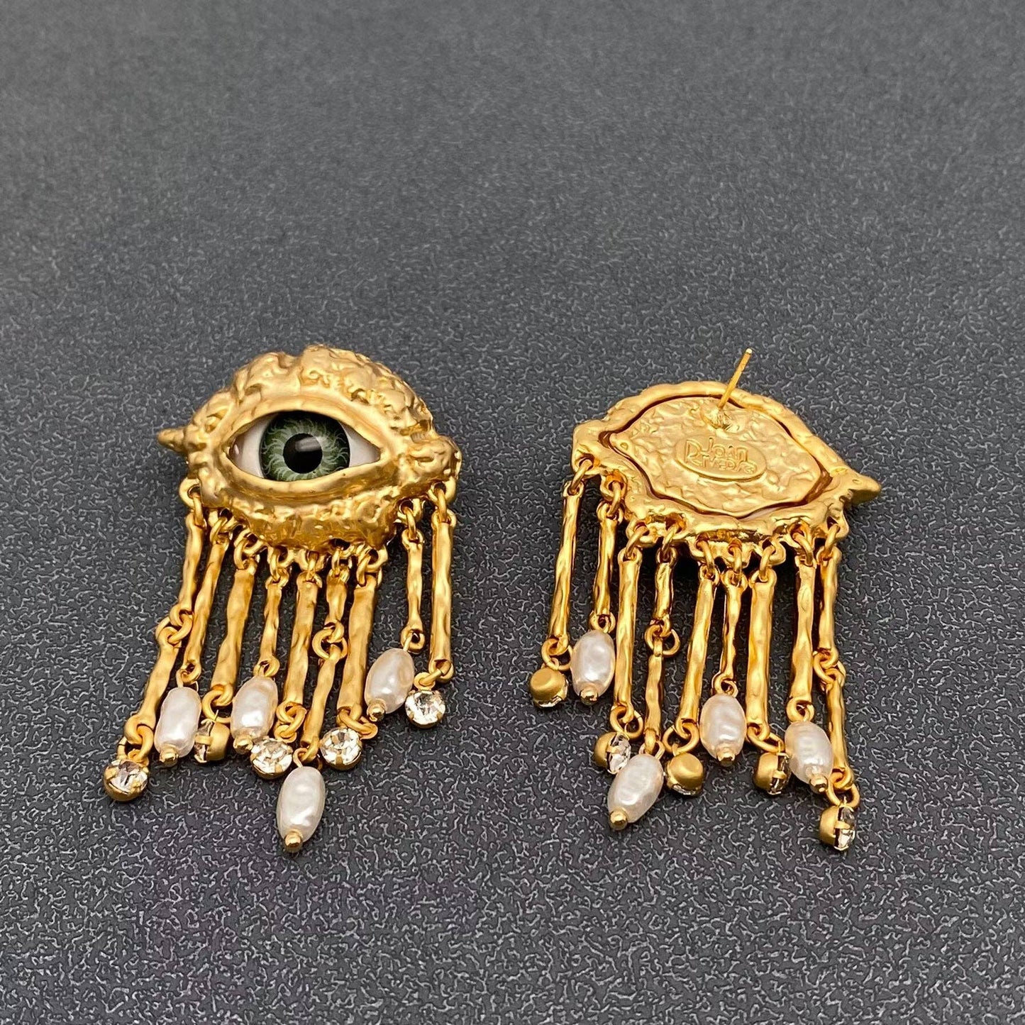 Turkish Nazar 🧿 Evil Eye Freshwater Pearl & Cubic Zirconia Tassel Post Earrings