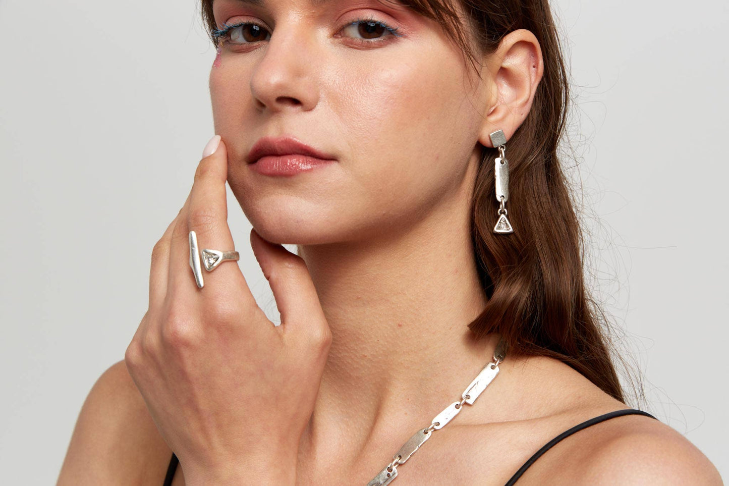 Handmade Clear Swarovski Crystal ☆ 945 Silver - Brass Ring