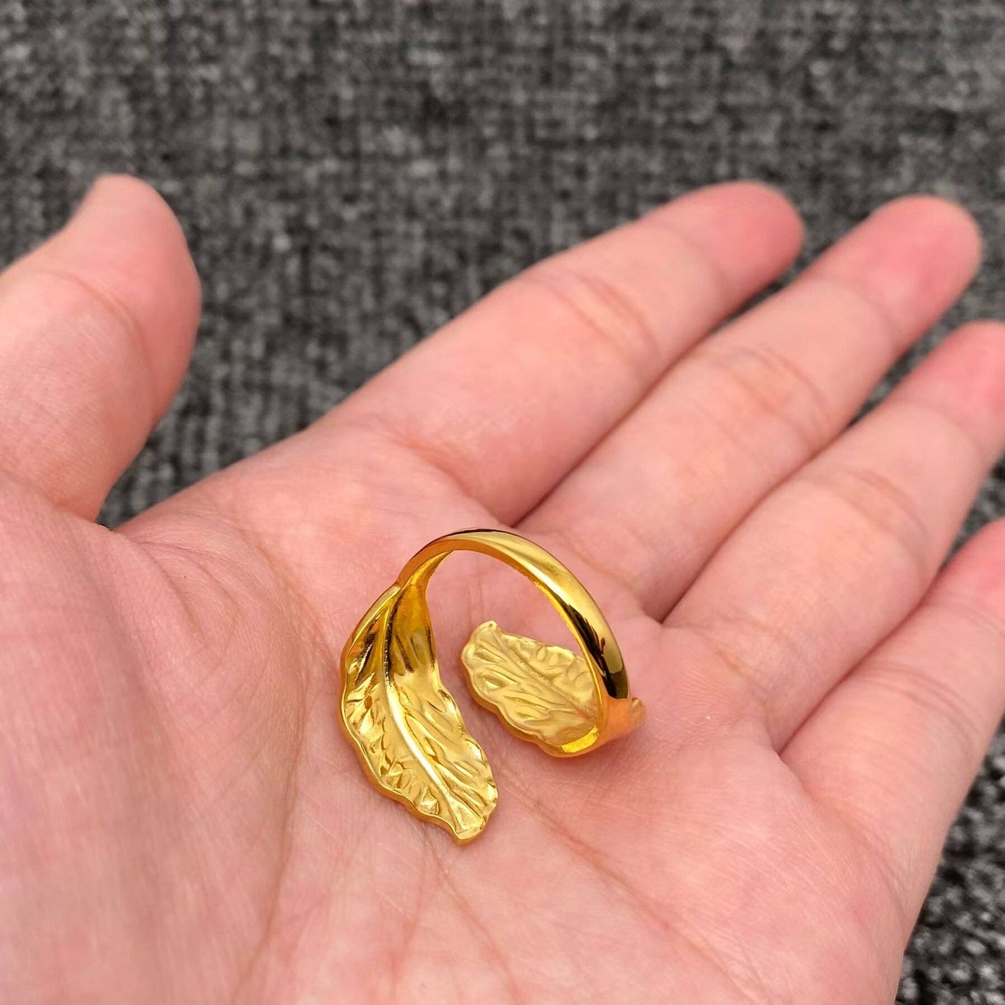 18K Gold Plated Stainless Steel Leaf Adjustable Ring