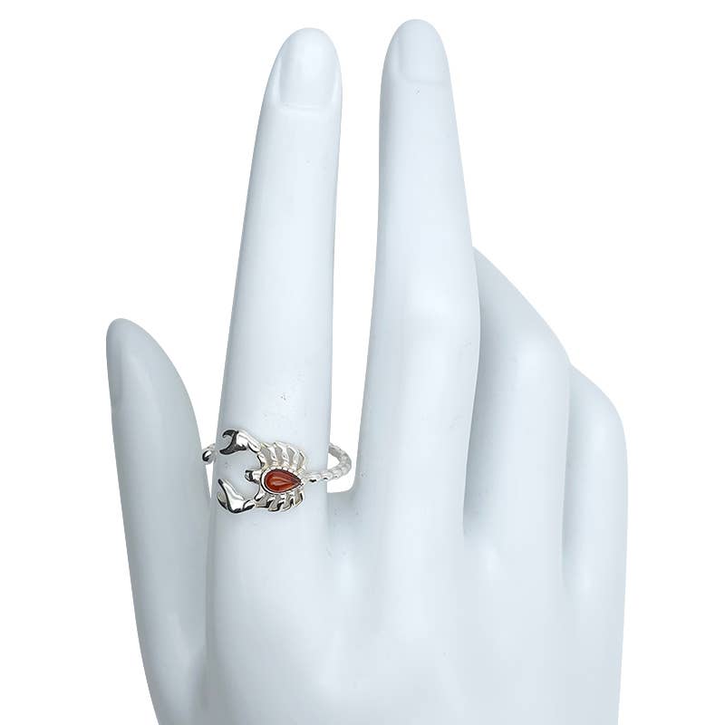 Cherry Amber Sterling Silver Scorpio Adjustable Ring