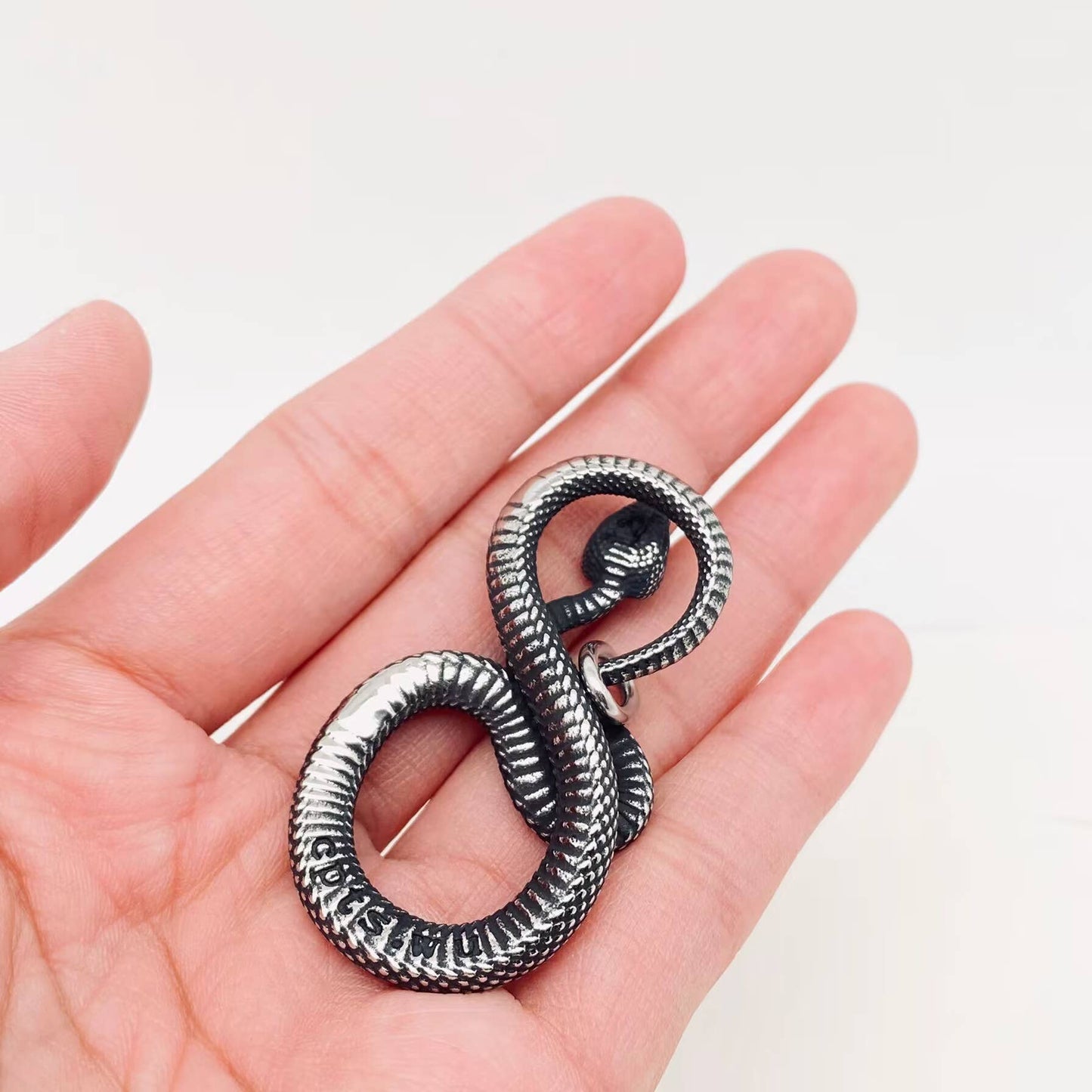 Blackening Stainless Steel Snake Pendant on Chain