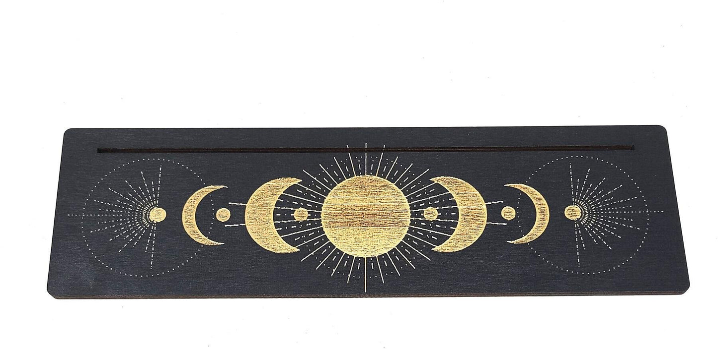 Wooden Tarot Card Holder with Moon Phase Design - 3 Card