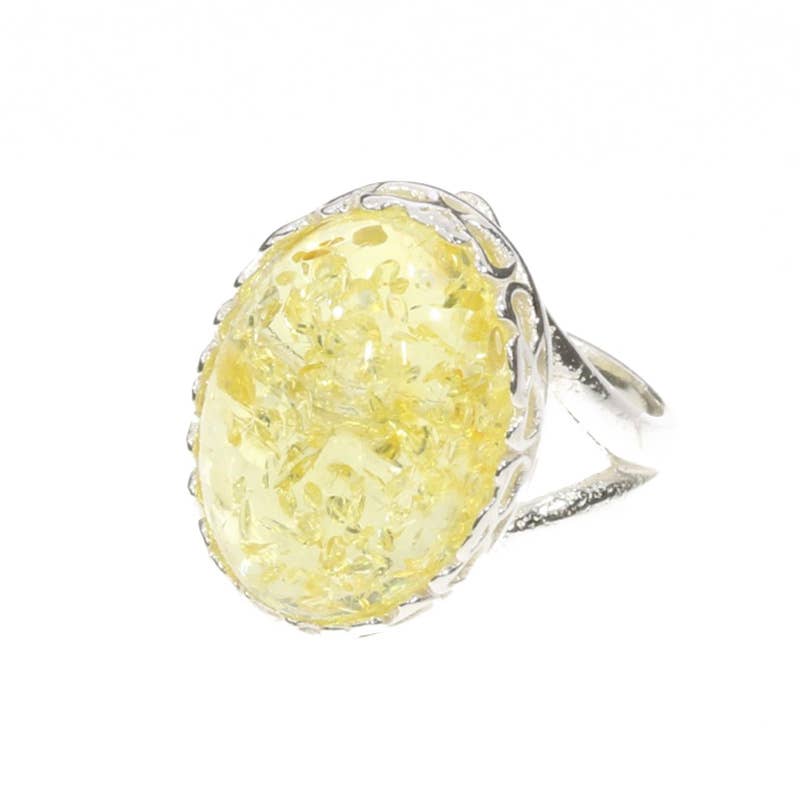 Citrine Amber Silver Adjustable Ring