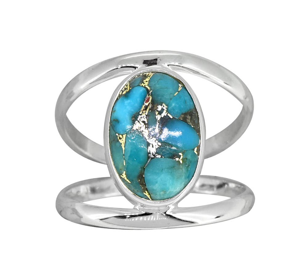 Blue Copper Turquoise 925 Sterling Silver Chunky Bypass Ring
