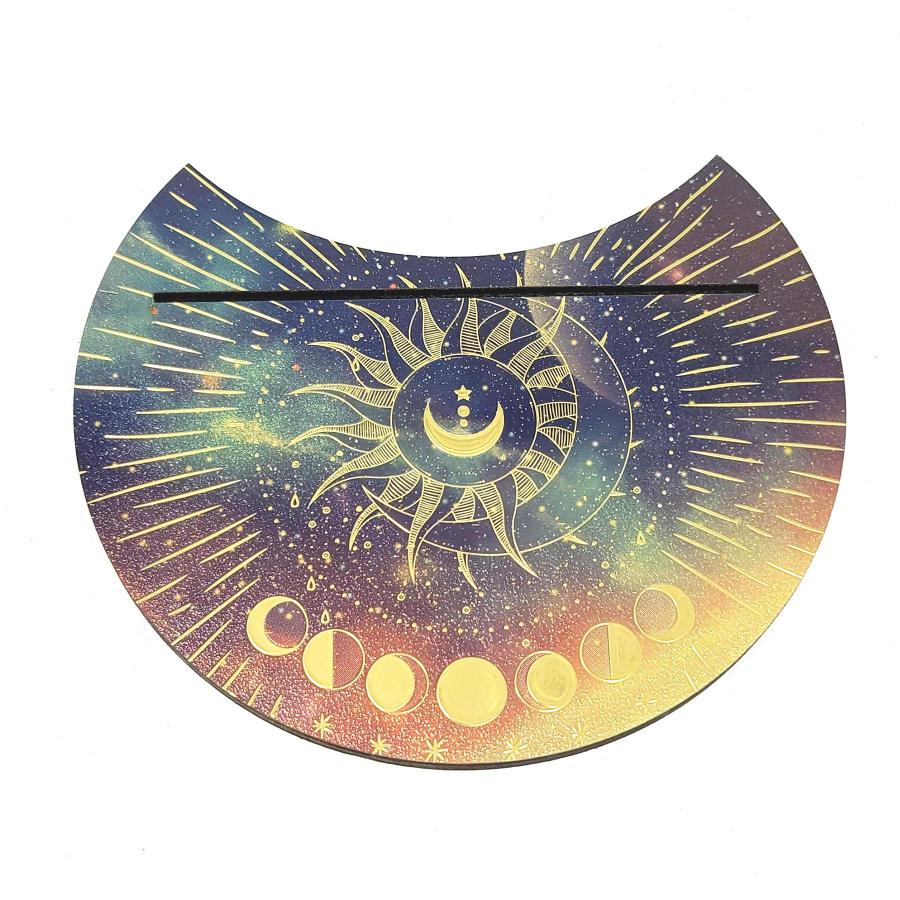 Wooden Crescent Tarot Card Holder Moon Phase with Sun