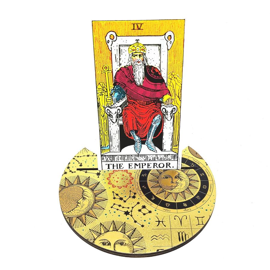 Wooden Crescent Tarot Card Holder Sun Moon Stars