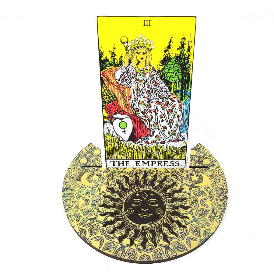 Wooden Crescent Tarot Card Holder Sun