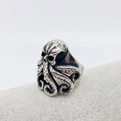 Stainless Steel Eldritch Skull Octopus Ring