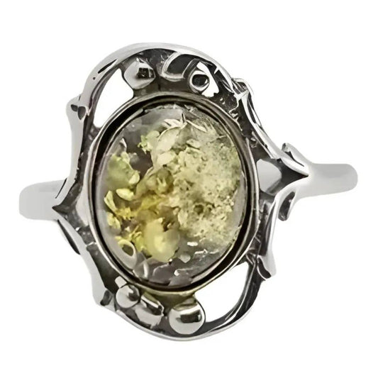 Green Amber Sterling Silver Ring