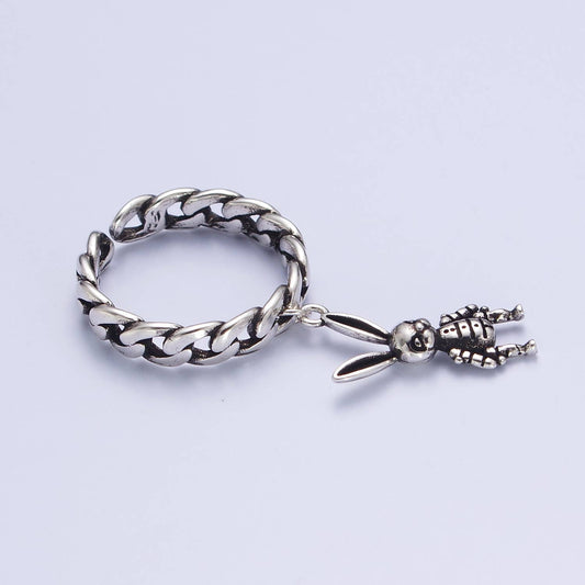 Chain Ring with Gothic Bunny Charm