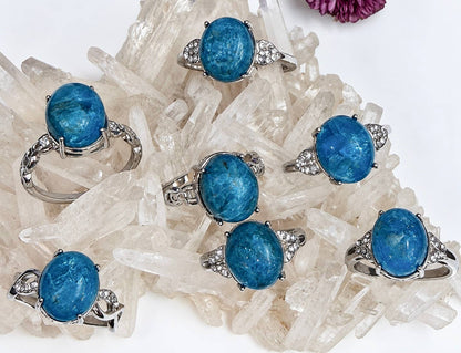 Natural Apatite Stainless Steel Ring 10x12mm Crystals