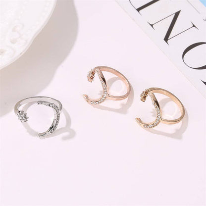 Crescent Moon Star Ring Adjustable Ring