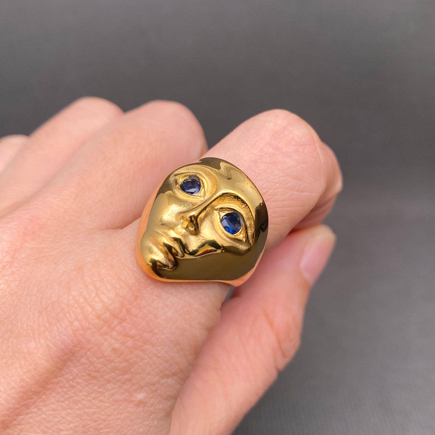 CZ 18K Gold Plated Stainless Steel Face Ring