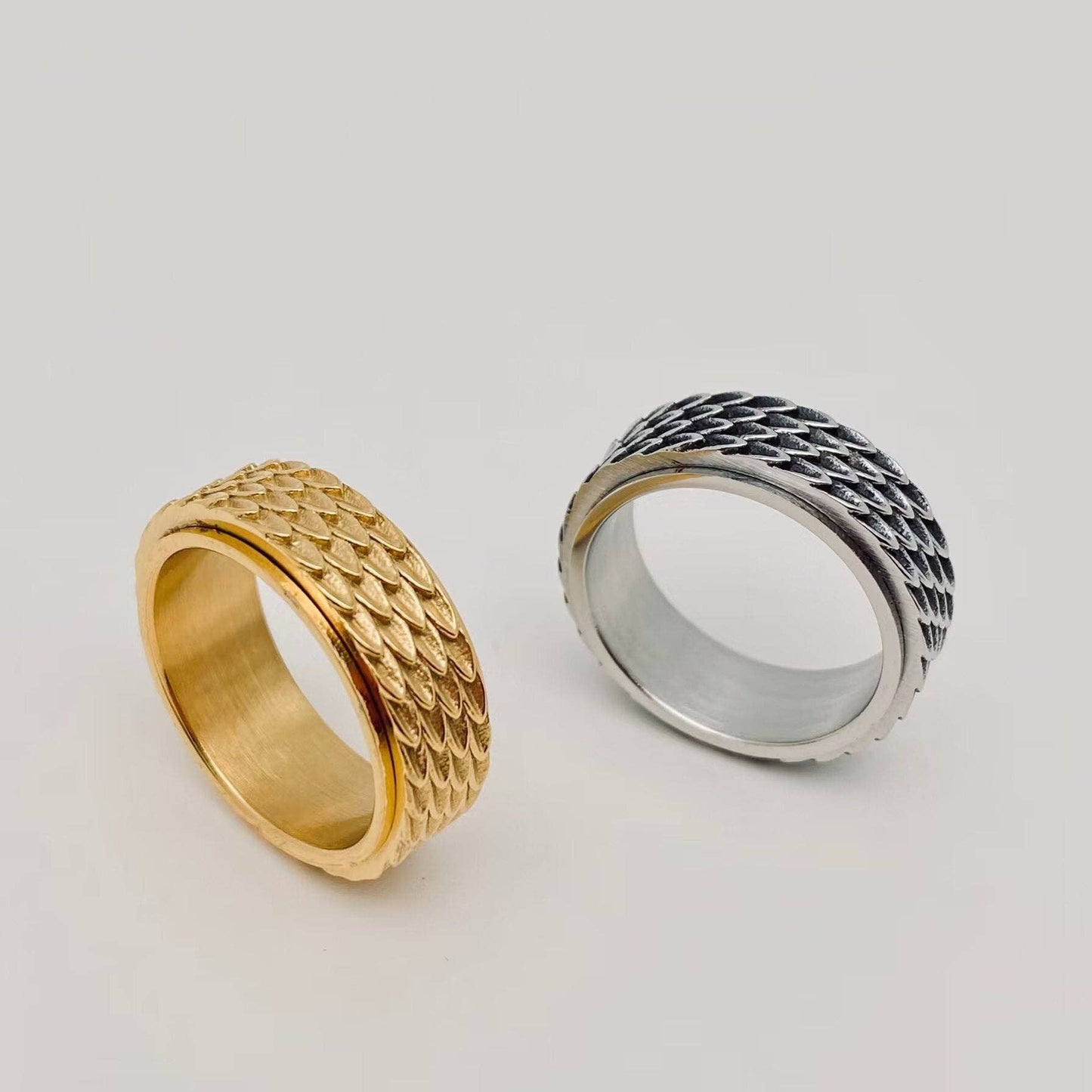 Dragon Scale Rotatable Stainless Steel Fidget Ring