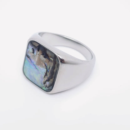 Shell Inlaid Stainless Steel Ring