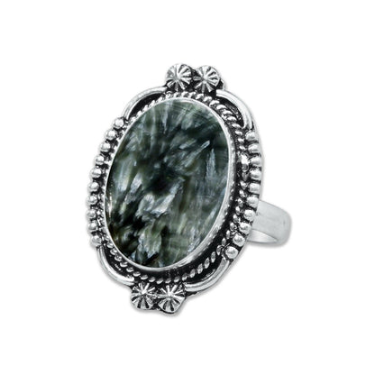 Seraphinite Rings – Handmade, Silver-Plated ☆ Angelic Green Gemstone