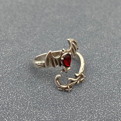 Gothic Red Swarovski Crystal ☆ Devil Wing Ring