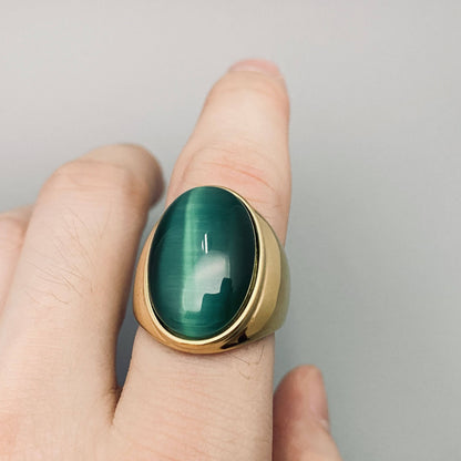 Gemstone Signet Ring☆ 18k Gold Plate Stainless Steel ☆ Tiger Eye ☆ Malachite