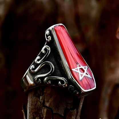 Crimson Red Coffin Enamel Ring