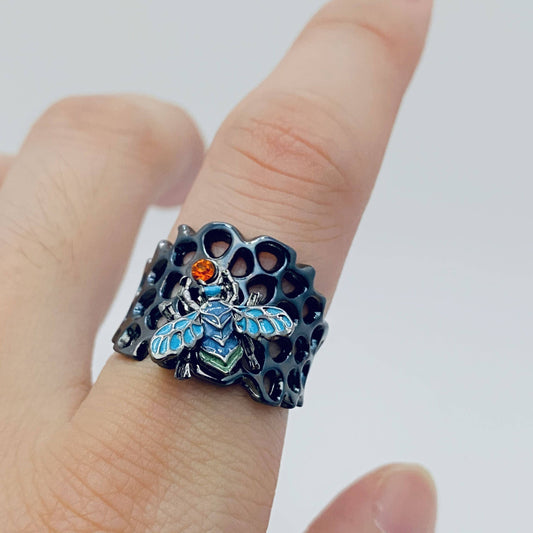 Blue Bee Hive Ring