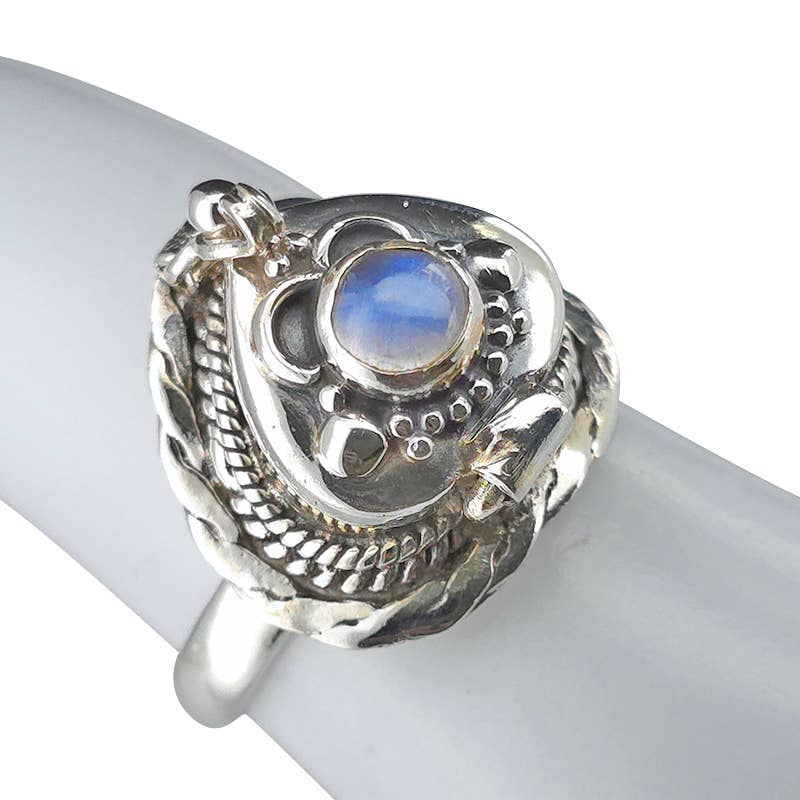 Heart-Shaped Moonstone Silver Locket Poison Ring