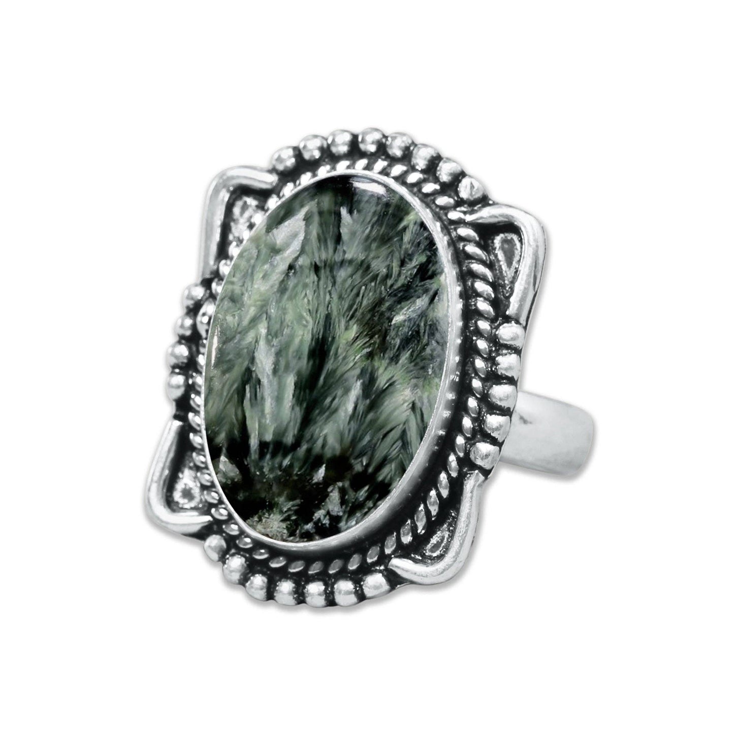 Seraphinite Rings – Handmade, Silver-Plated ☆ Angelic Green Gemstone