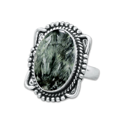 Seraphinite Rings – Handmade, Silver-Plated ☆ Angelic Green Gemstone