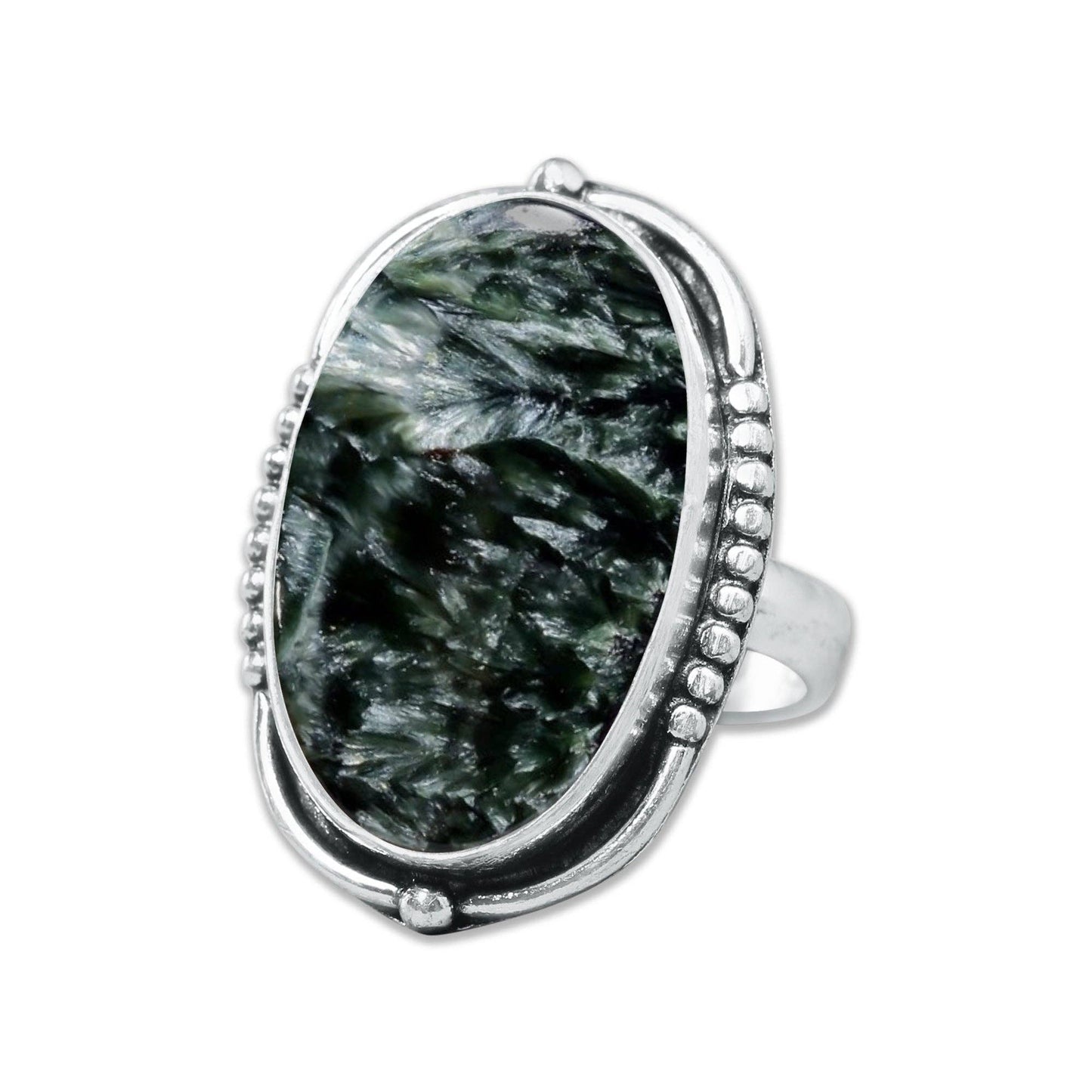 Seraphinite Rings – Handmade, Silver-Plated ☆ Angelic Green Gemstone