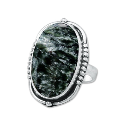Seraphinite Rings – Handmade, Silver-Plated ☆ Angelic Green Gemstone