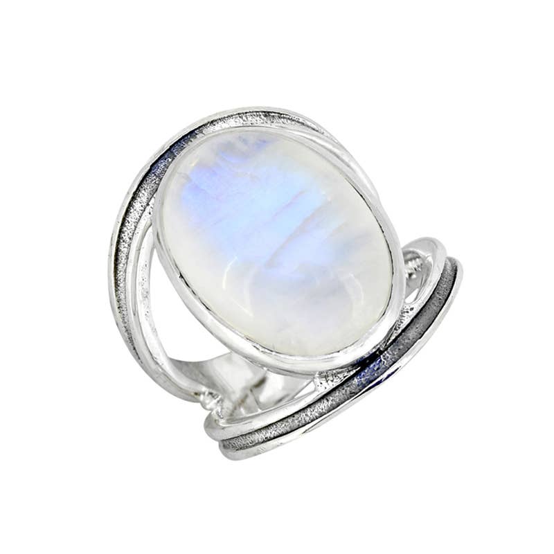 925 Silver Rainbow Moonstone Lunaria Arc Statement Ring
