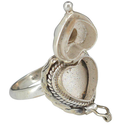 Heart-Shaped Moonstone Silver Locket Poison Ring