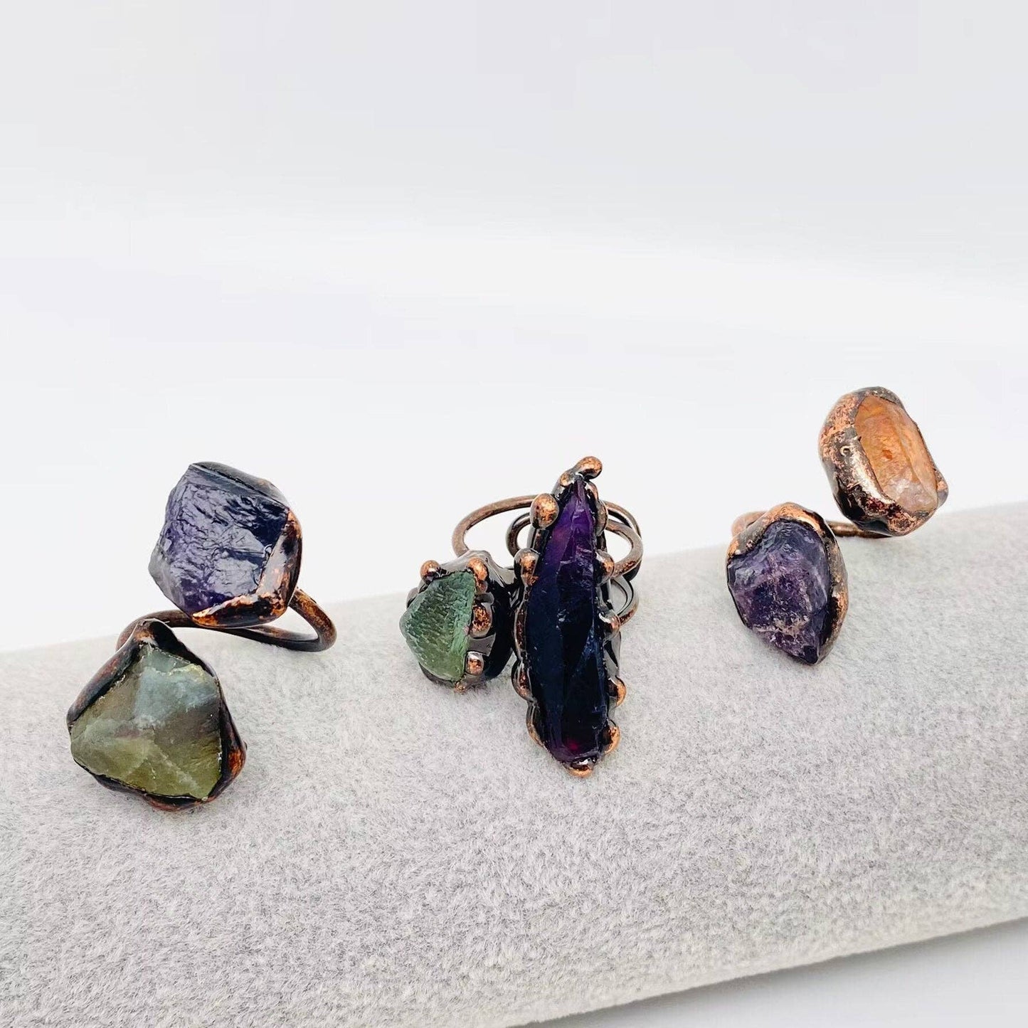 Natural Stone Irregular Fluorite Crystal Adjustable Ring