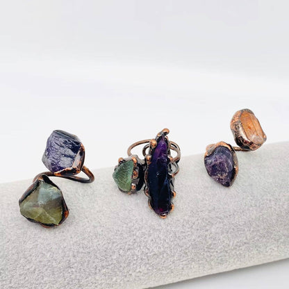 Natural Stone Irregular Fluorite Crystal Adjustable Ring