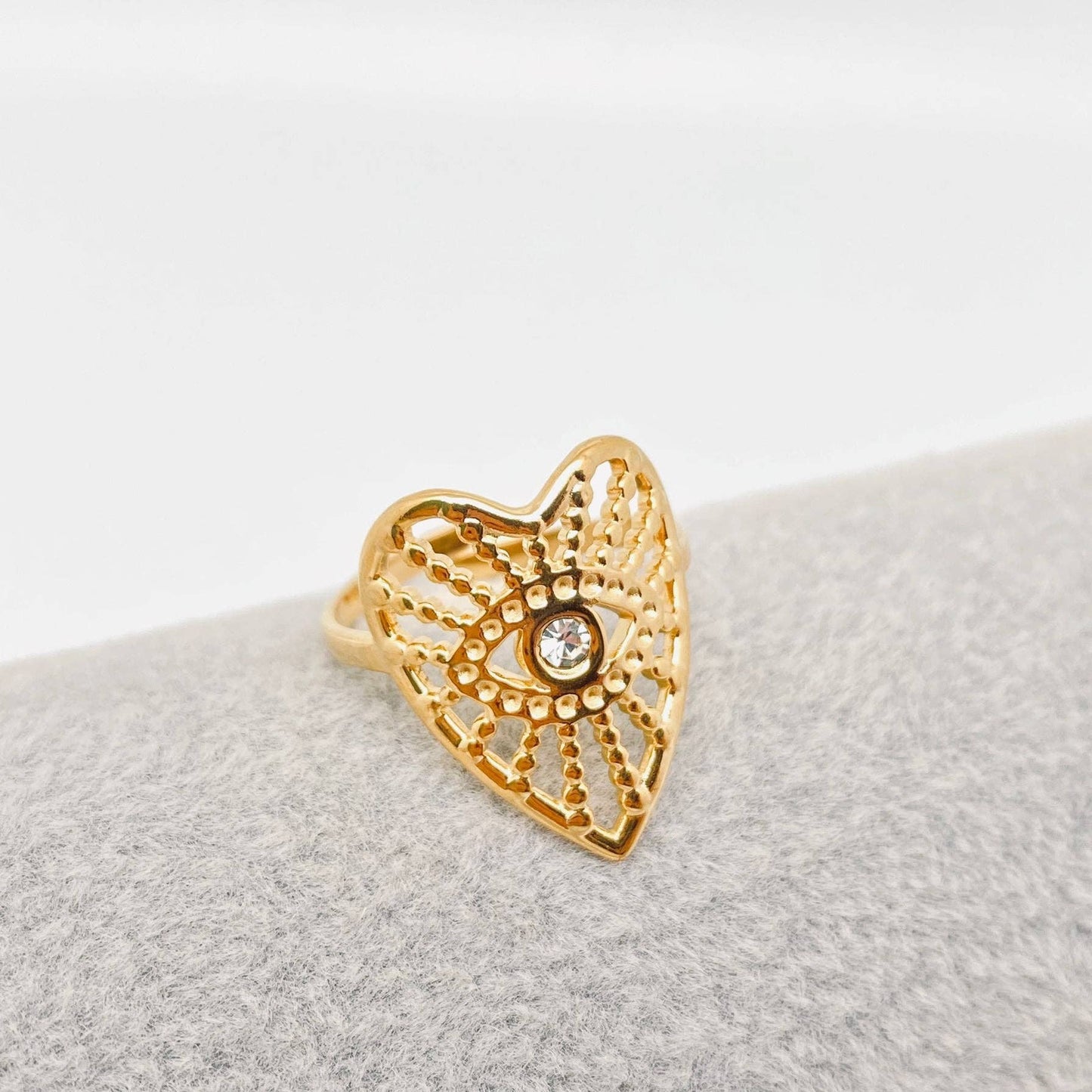 Hollow Heart * Ouija Planchette *  Inlaid Cubic Zirconia Stainless Steel Ring