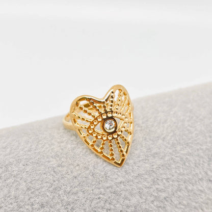 Hollow Heart * Ouija Planchette *  Inlaid Cubic Zirconia Stainless Steel Ring