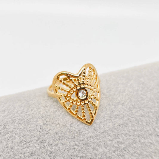 Hollow Heart * Ouija Planchette *  Inlaid Cubic Zirconia Stainless Steel Ring