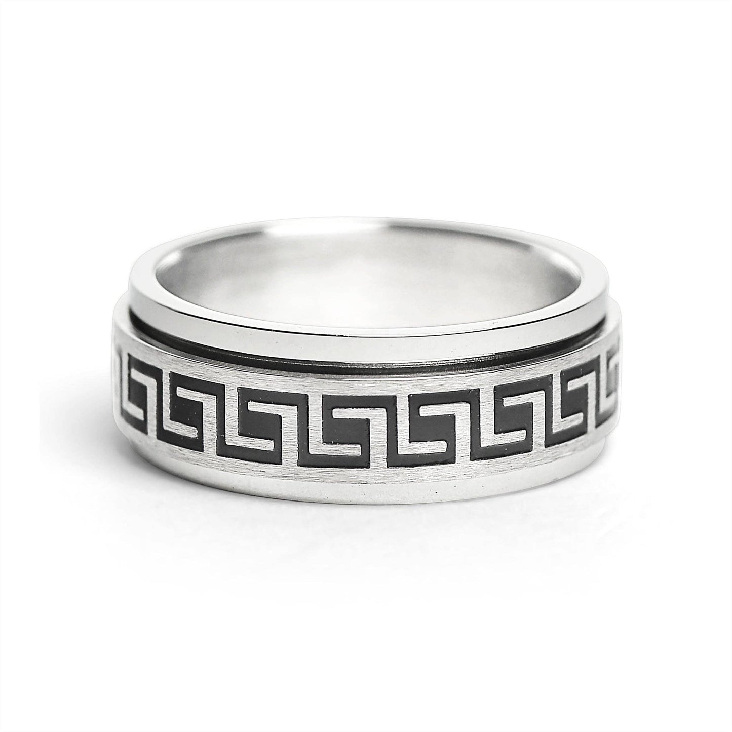 Black Greek Key Spinner ☆ Stainless Steel Ring