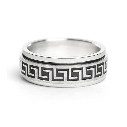 Black Greek Key Spinner ☆ Stainless Steel Ring