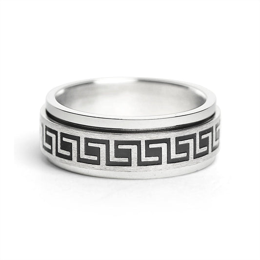 Black Greek Key Spinner ☆ Stainless Steel Ring