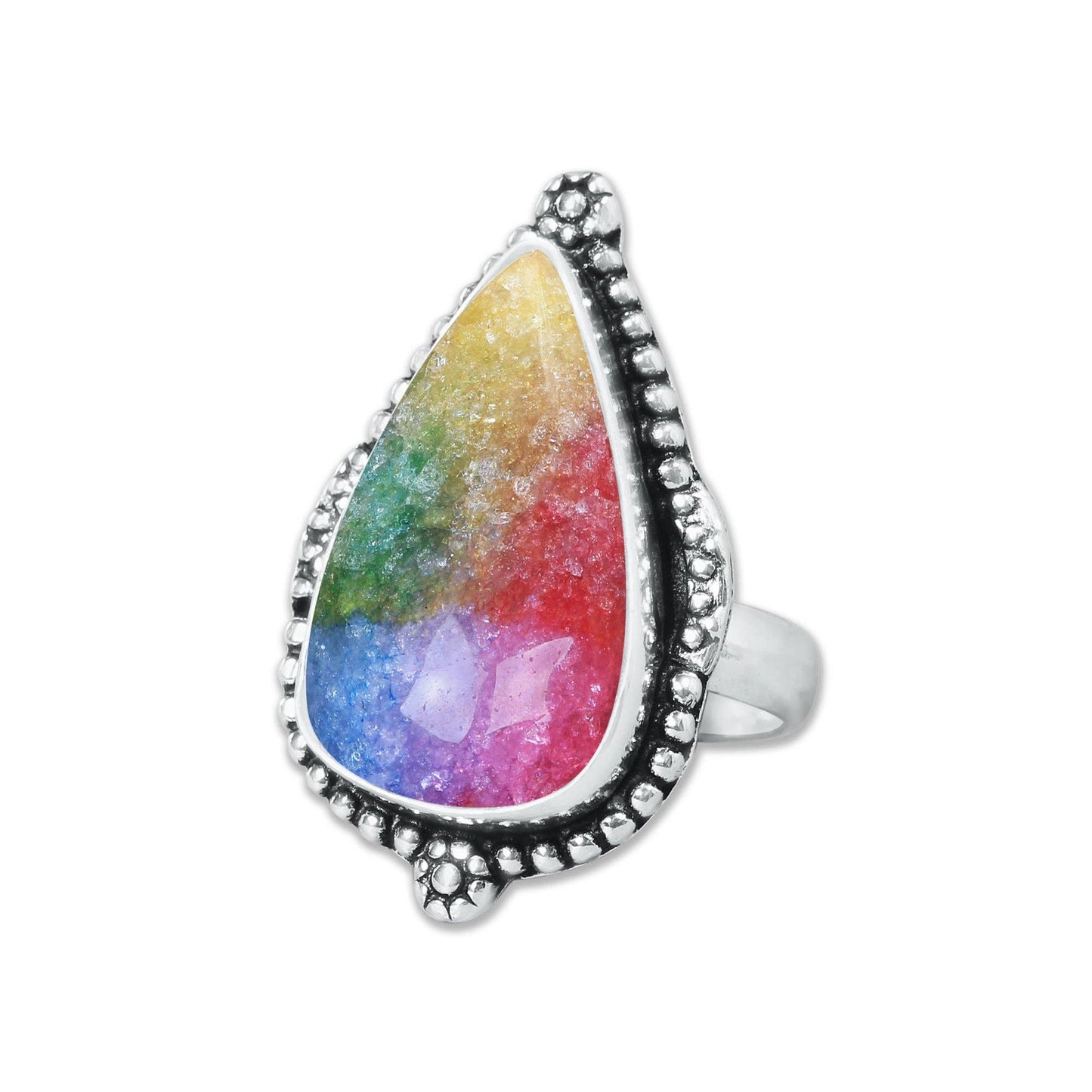 Rainbow Quartz Rings 🌈 Handmade & Silver-Plated, Colored Semiprecious Gemstone (US Sizes 6–10)