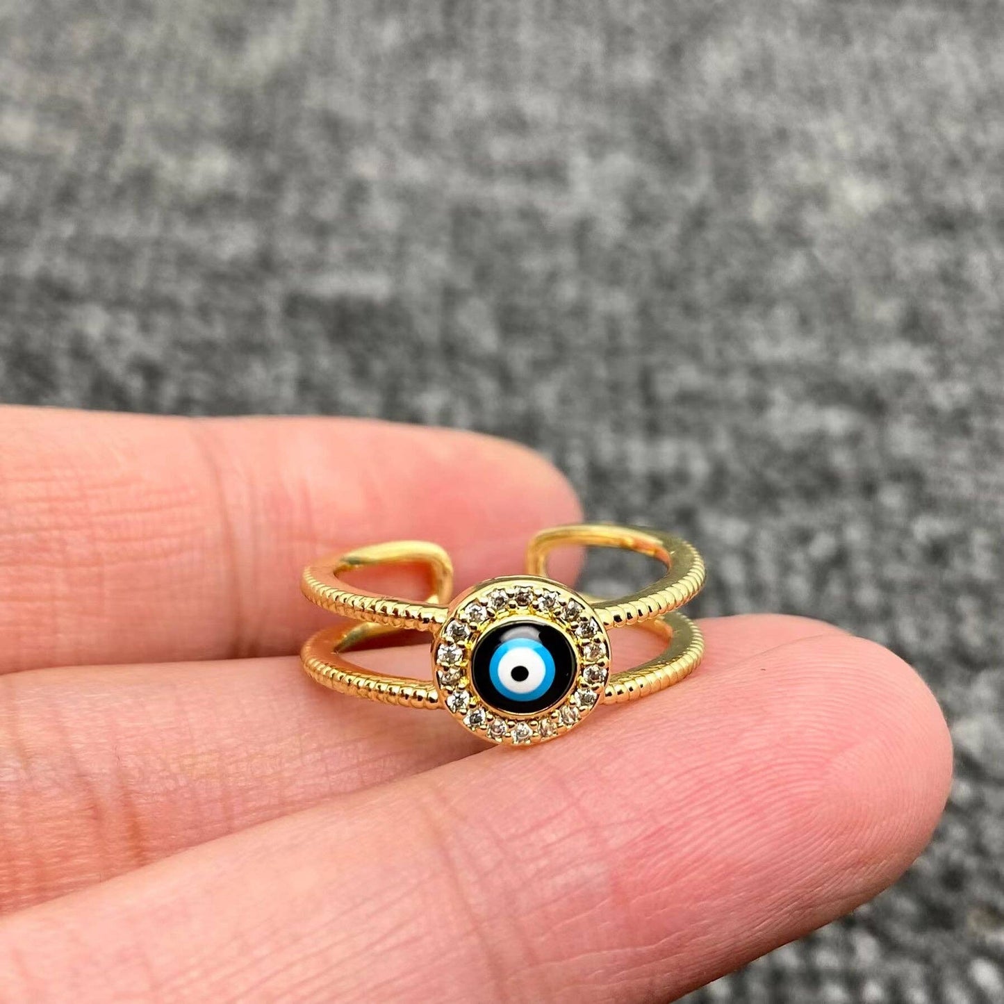Enamel Rhinestone Turkish Evil Eye Golden Adjustable Rings