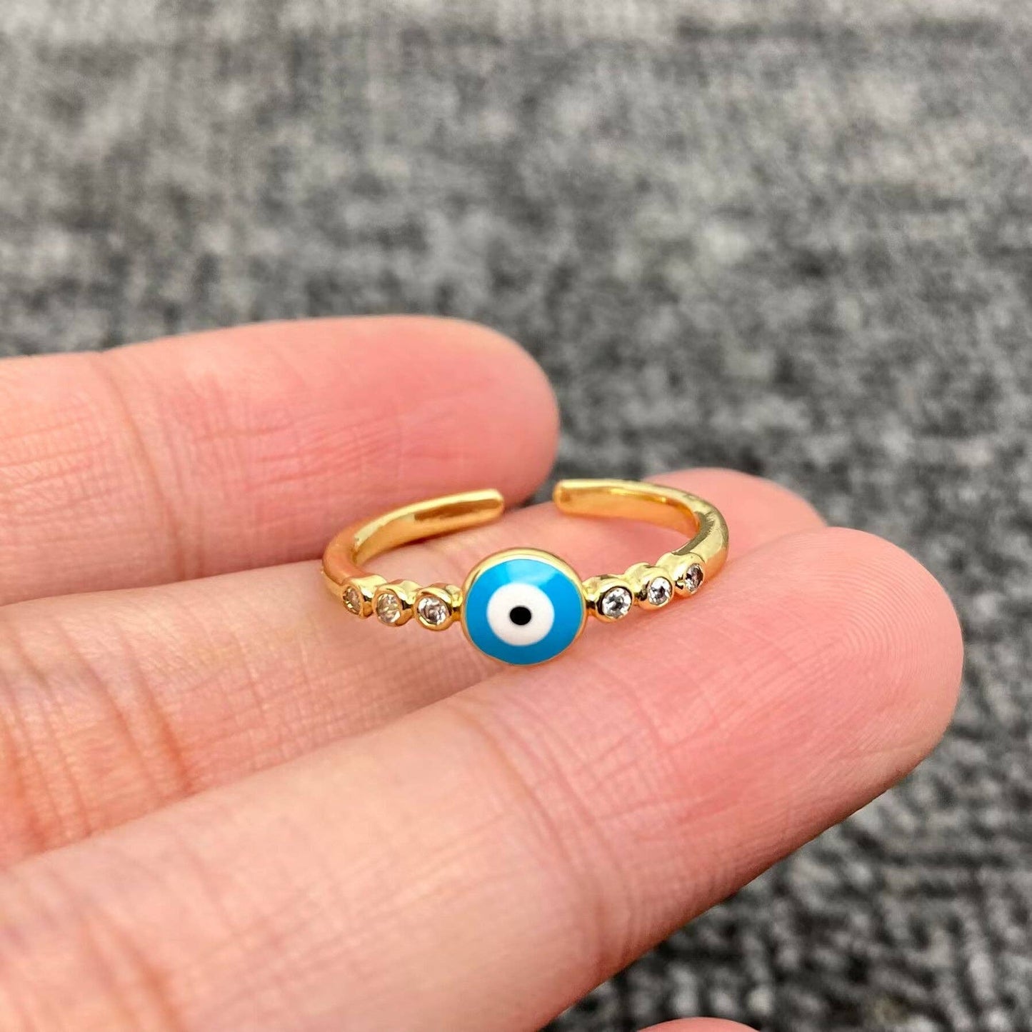 Enamel Rhinestone Turkish Evil Eye Golden Adjustable Rings